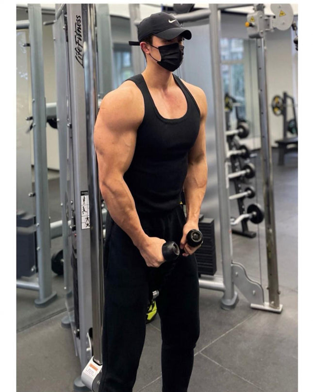 American-style Thick Thread Fitted Stretch Men's Sports Sleeveless T-shirt