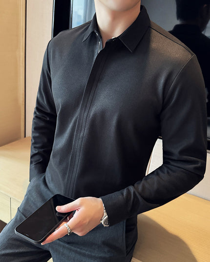 Zipper Design Seamless Elastic Slim Fit Striped Long Sleeve Shirt