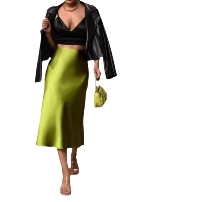 European And American Elegant Style A- Line Satin Skirt