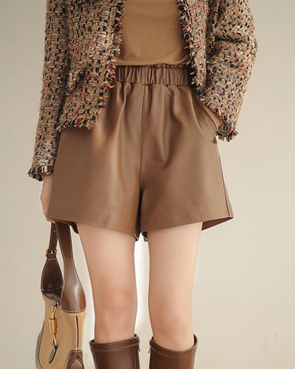 Fashion Loose Straight Leather Shorts Women