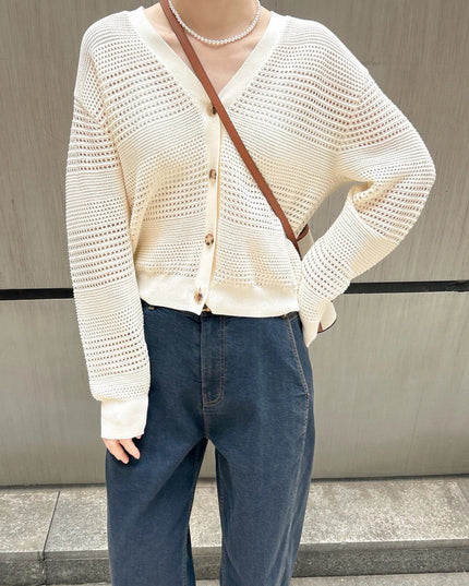White Dignified Hollow Cardigan Outer Wear Sweater