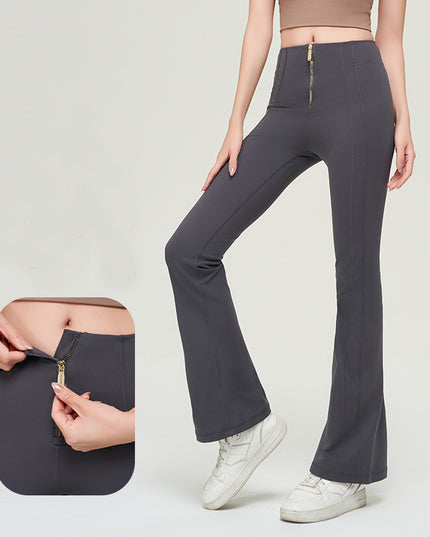 High Waist Zipper Bell-bottom Trousers For Women Slimming Butt Lifting Flared Leggings Sports Gym Fitness Yoga Pants Quick-drying