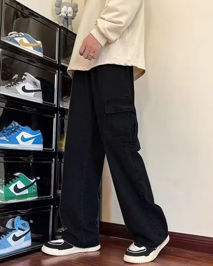 American High Street Fashionable Fashion Wide-leg Men's Loose Lace-up Jeans
