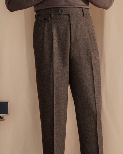 Retro British Wool Herringbone Trousers