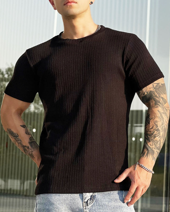 Simplicity All-matching Slim Fit Breathable Stretch Sports Fitness Round Neck Short Sleeve
