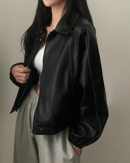 Fashion And Handsome Leather Coat Women
