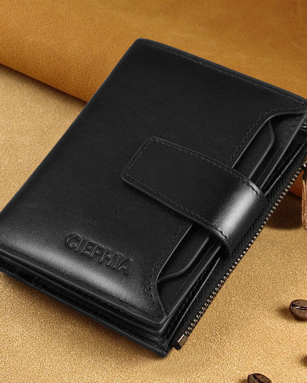 Men's Leather Wallet Multi-function Anti-theft Zipper Coin Purse