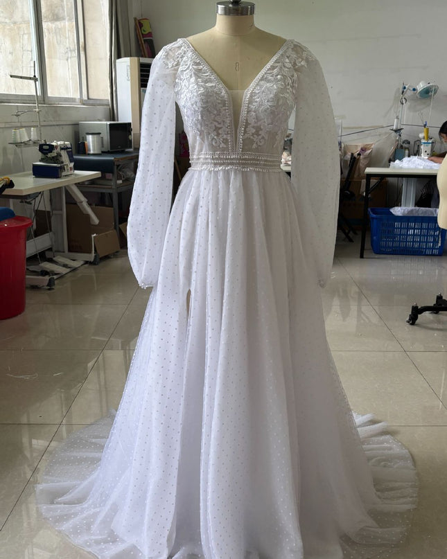 Wish Mesh Split New Light Women's Wedding Dress