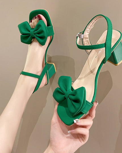 Summer Bowknot Chunky Heel Sandals