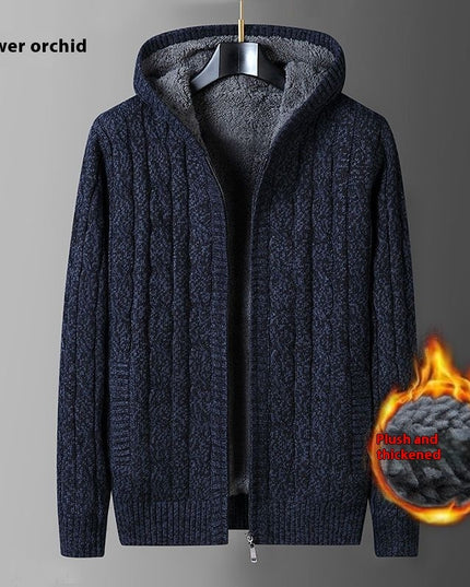 Men's Sweater Coat Loose Hooded Sweater Fleece-lined Thickened