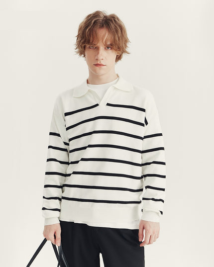 High-grade Loose Contrast Color Striped Sweater Long Sleeve Inner Wear Sweater For Men