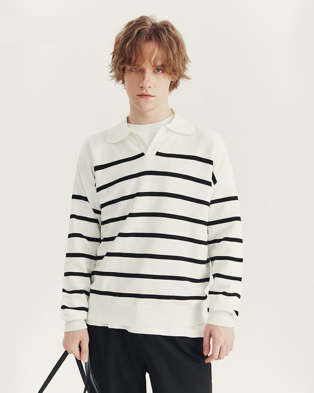 High-grade Loose Contrast Color Striped Sweater Long Sleeve Inner Wear Sweater For Men
