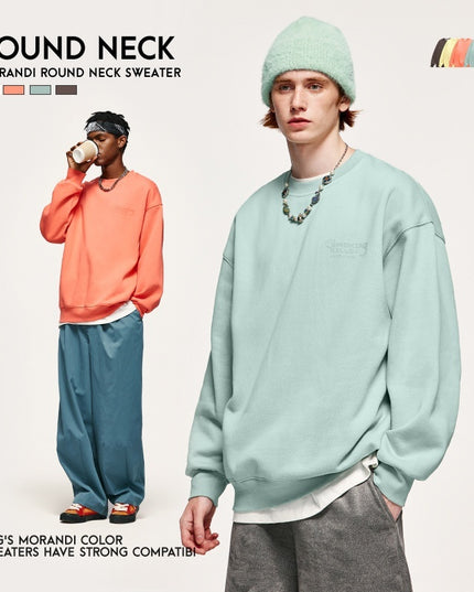 INF Men's Clothing FOG Morandi Gel Printing Round Neck Fleece-lined Sweater