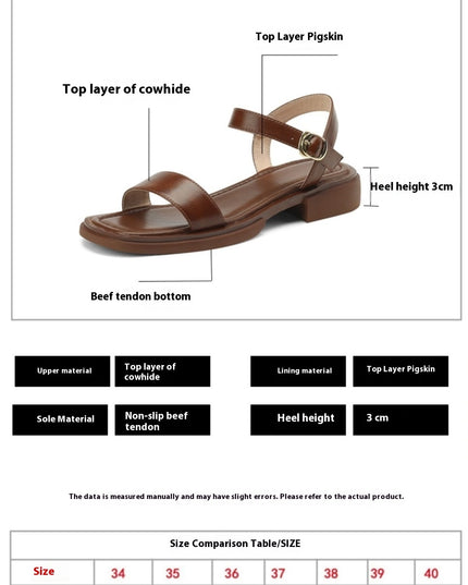 Women's Summer Flat Soft Sole Leather French Retro Platform Sandals