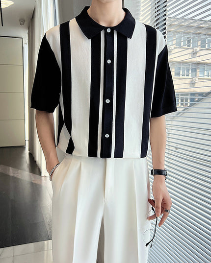 Men's Striped Color Blocking POLO Sweater