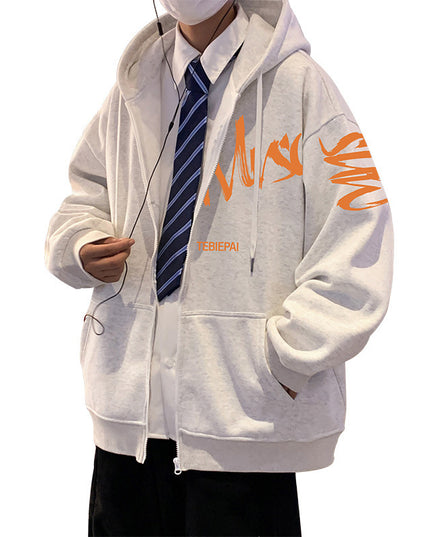 Hong Kong Style Letter Printed Full-zip Cardigan Jacket Top Coat