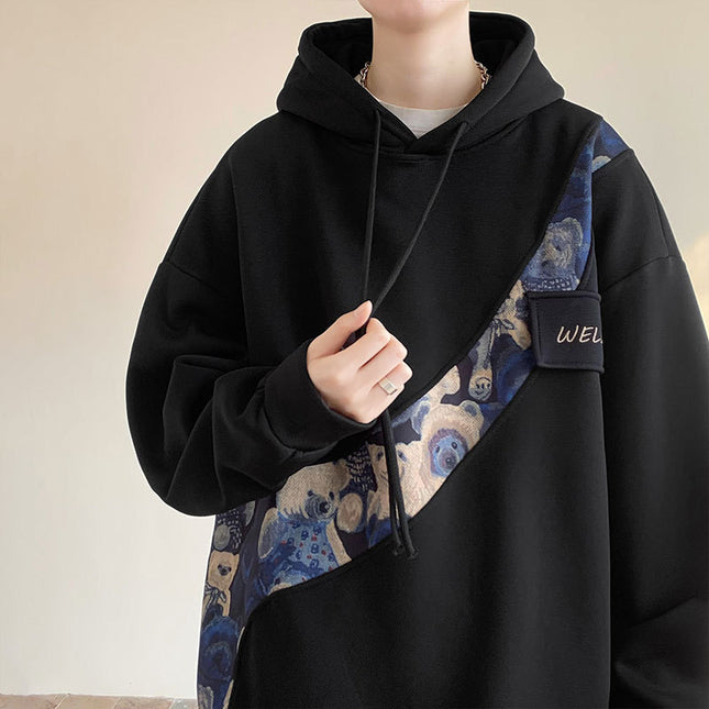 Chinese Style Embroidery Patchwork Sweater Men's Hooded Couple Coat