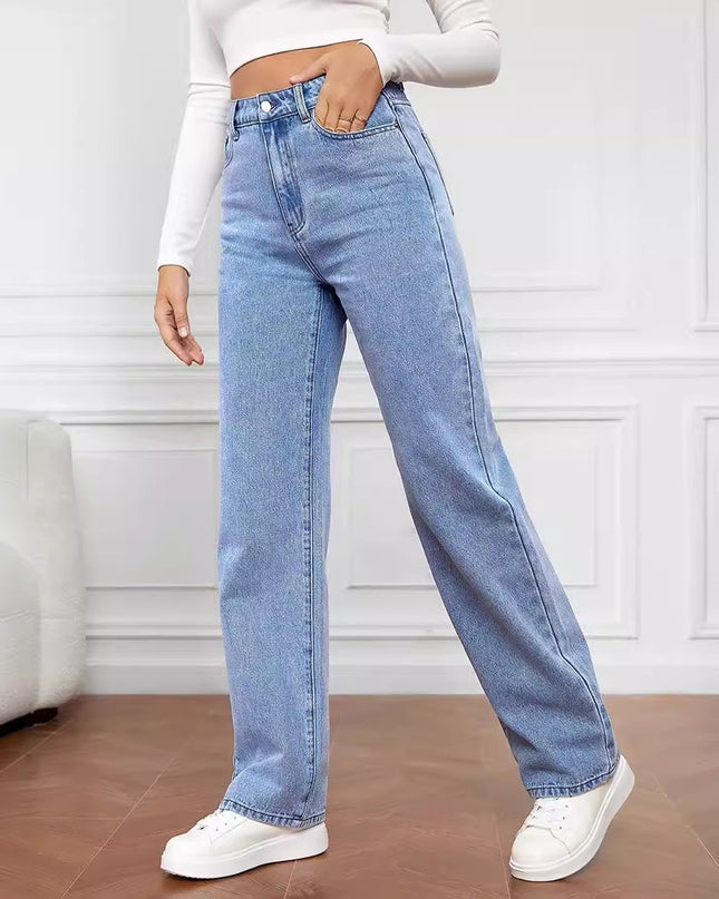 Washed Fashion Straight Jeans Women's Mid Waist