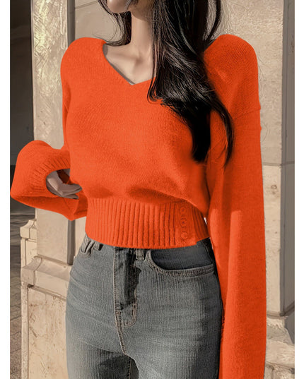 Solid Color And V-neck Side Buckle Waist Slimming Versatile Spring Top