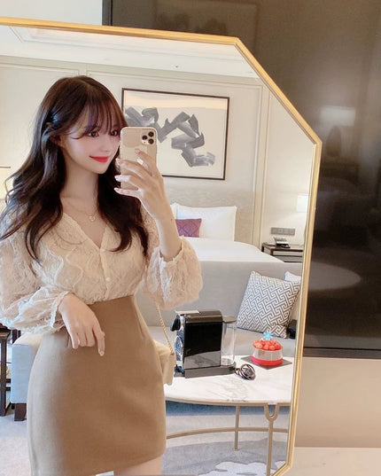 V-neck Careful Machine Loose Versatile Shirt Woman
