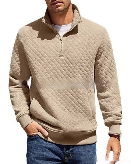 Long Sleeve Knitted Zip Pullover Plaid Sweatshirt