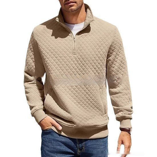 Long Sleeve Knitted Zip Pullover Plaid Sweatshirt