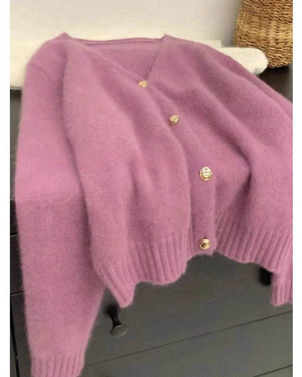 Women's Solid Color Gold Buckle Soft Glutinous Sweater Coat