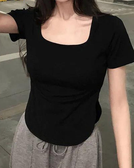 Summer U Collar Top Slim-fit Irregular Short-sleeved T-shirt For Women