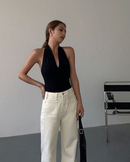 Advanced Sense Black V-neck Halterneck Vest