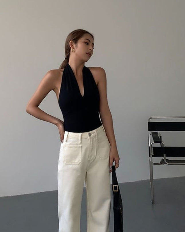 Advanced Sense Black V-neck Halterneck Vest