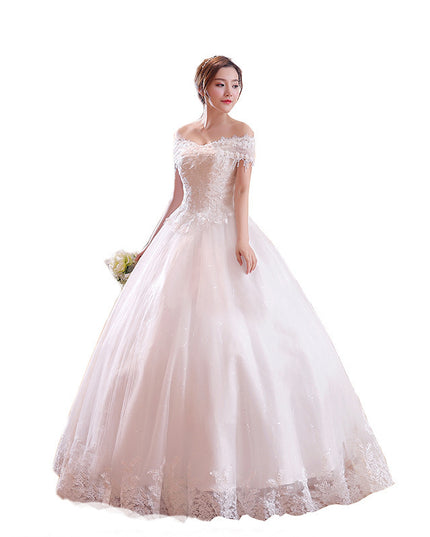 Shoulder-to-shoulder Wedding Dress Bridal Lace Plus Size Thin Shoulder Wedding Dress