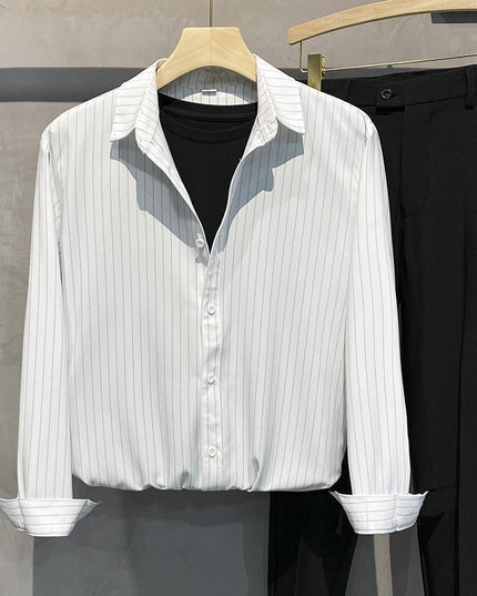 High-grade Striped Loose Silky Casual Overshirt