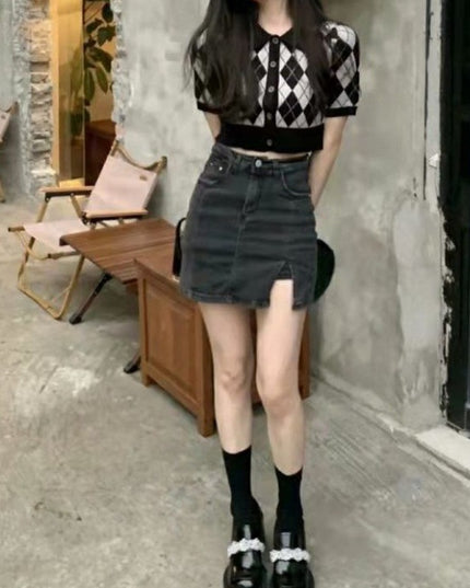 Slit Black Denim Skirt For Women
