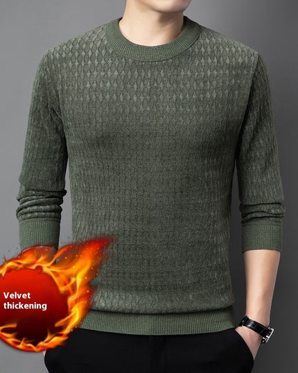 Men's Round Neck European Cotton Velvet Sweater Casual