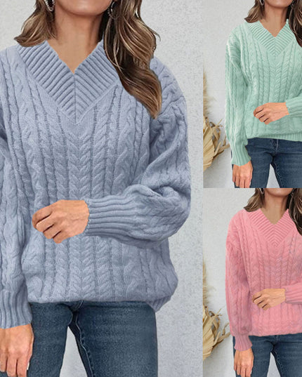 Women's Autumn And Winter New Long-sleeved Knitted V-neck Pullover Sweater