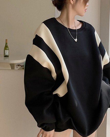 Stitching Contrast Color Design Ins Korean Style Sweater For Women