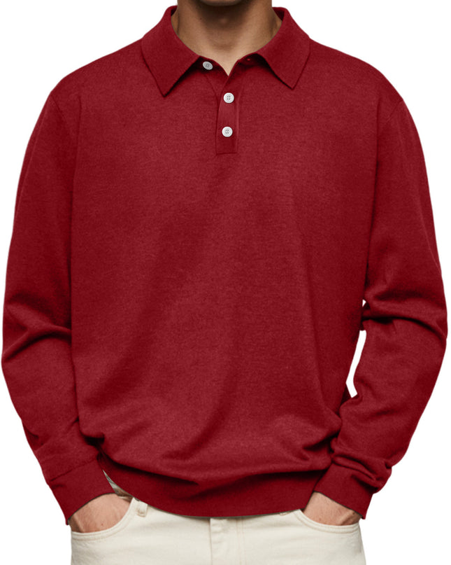 Long Sleeve V-neck Buttons Men's Casual Jacket Polo Shirt