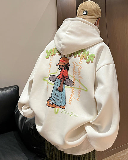 American Hiphop Heavy Sweater For Boys Autumn And Winter Fleece-lined