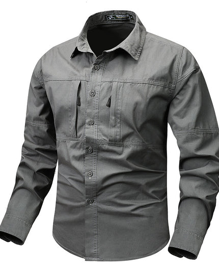 Spring And Autumn Pocket New Polo Collar Casual Shirt