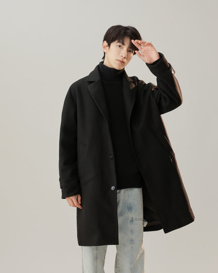 Korean Style Woolen Coat Long Lapel Fashion Solid Color