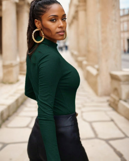 Women's Solid Color Half Turtleneck T-shirt