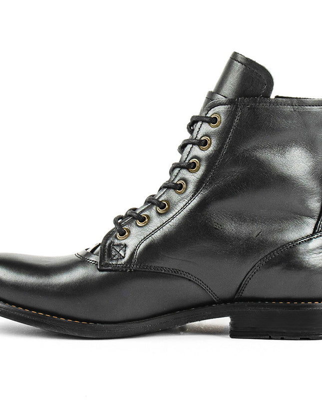 Men Cowboy Boots Retro Lace-up Martin Boot Round Toe Low Heel Shoes