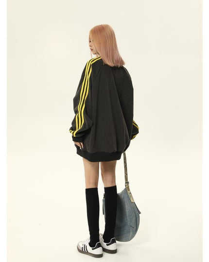 Retro Crew Neck Sweater Women's Contrast Color Loose Top