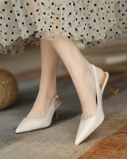 Women's Leather Covered Toe Sandals With High Heels