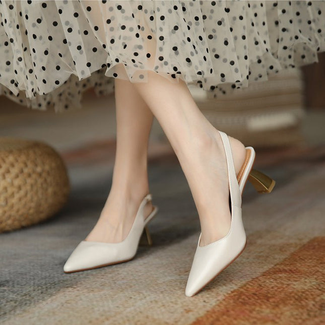 Women's Leather Covered Toe Sandals With High Heels