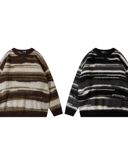 Retro Hip Hop Black And White Striped Sweater For Women