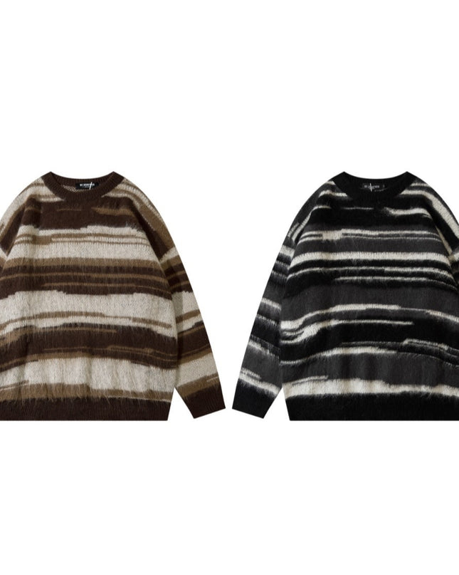 Retro Hip Hop Black And White Striped Sweater For Women