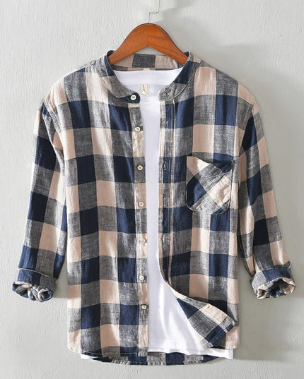 Casual 34 Sleeve Plaid Shirt Coat Male