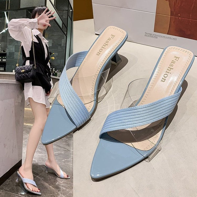 Pointed Stiletto Transparent Cross-strap Sandals And Slippers Women