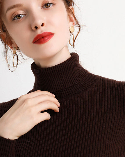 Simple Temperament High Collar Sweater Women's FallWinter Slim Short Pullover
